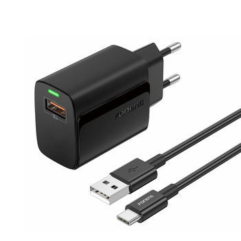 Foneng Ładowarka sieciowa EU64 - USB - 18W z kablem USB na Typ C czarna
