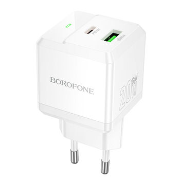 Borofone Ładowarka sieciowa BN19 Intenso GaN - USB + Typ C - PD 20W QC 3.0 3A biała