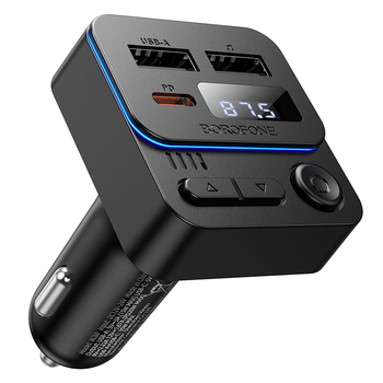 Borofone Transmiter FM BC60 Hero MP3, Bluetooth - 2xUSB + Typ C - PD 20W czarny