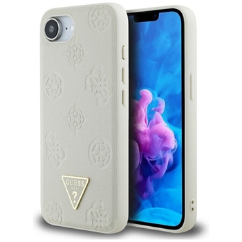 Oryginalne Etui GUESS Grained Hot Stamp Peony Triangle Logo MagSafe do Iphone 17e/16e beżowy