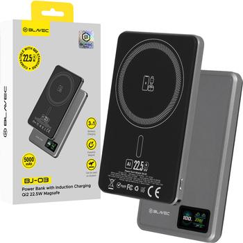 Blavec Power Bank 5000mAh BJ-03 Ultra Slim 7,8mm - Typ C - 22,5W magnetyczny indukcyjny Magsafe 3 w 1 (PBBJ03-MC5G) szary aluminium