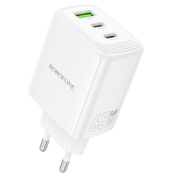 Borofone Ładowarka sieciowa BN32 Cargador GaN - USB + 2xTyp C - QC 3.0 PD 65W biała