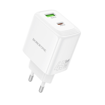 Borofone Ładowarka sieciowa BN30 Cargador GaN - USB + Typ C - QC 3.0 PD 45W biała