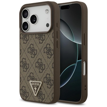 Original Case GUESS Leather 4G Triangle Strass MagSafe for Iphone 17 Pro brown