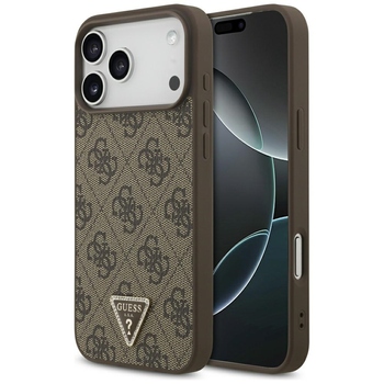 Original Case GUESS Leather 4G Triangle Strass MagSafe for Iphone 17 Pro Max brown