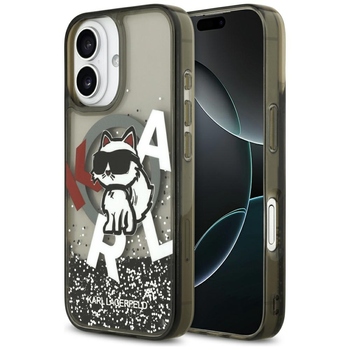 Oryginalne Etui KARL LAGERFELD Liquid Glitter Choupette Logo MagSafe do Iphone 17 czarny