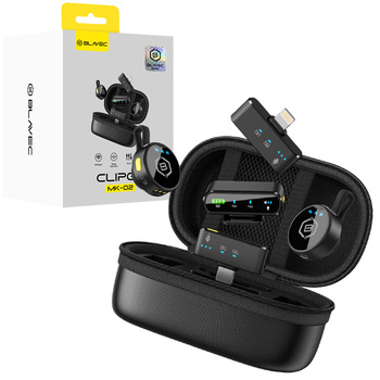 Blavec Mikrofon Bezprzewodowy Krawatowy x 2 MK-02 ClipGo Combo: Typ C, Lightning, BT (LMMK02-B) czarny