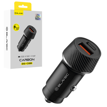 Blavec Ładowarka samochodowa BS-03B Carbon - USB + Typ C - QC 3.0 48W (CCBS03BC-UCB) czarna