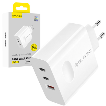 Blavec Ładowarka sieciowa BC-11 GaN - USB + 2xTyp C - QC PD 65W 3A (TCBC11G-U2CW653A) biała