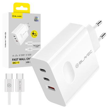 Blavec Ładowarka sieciowa BC-11 GaN - USB + 2xTyp C - QC PD 65W 3A z kablem Typ C na Typ C (TCBC11G-U2CW653A) biała