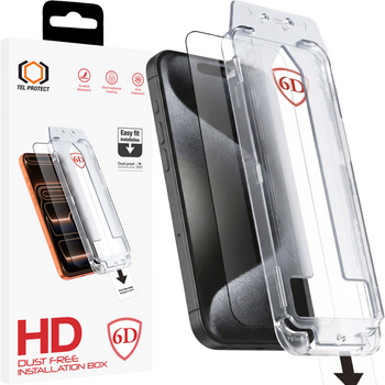 Hartowane szkło Tel Protect Dust-Free Easy Fit Full Glue 6D do Iphone 15 Pro czarne