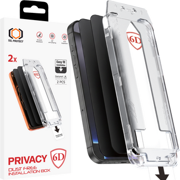 Hartowane szkło Tel Protect Dust-Free Easy Fit Privacy Full Glue 6D do Iphone 13/13 Pro/16E/17E czarne - 2 sztuki