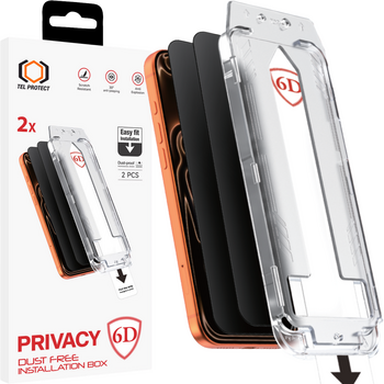 Tel Protect Dust-Free Easy Fit Privacy Full Glue 6D Tempered Glass for Iphone 16 black - 2 pieces