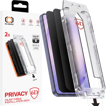 Hartowane szkło Tel Protect Dust-Free Easy Fit Privacy Full Glue 6D do Samsung Galaxy S25 Ultra czarne (with fingerprint unlock) - 2 sztuki