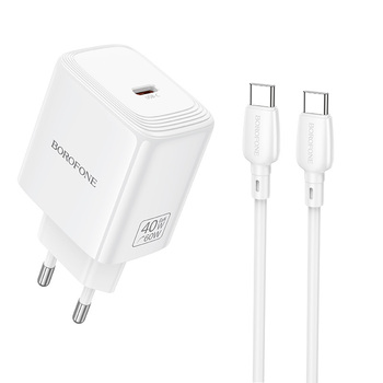 Borofone Ładowarka sieciowa BN33 Fuente GaN Typ C - QC3.0 PD 40W z kablem Typ C na Typ C biała