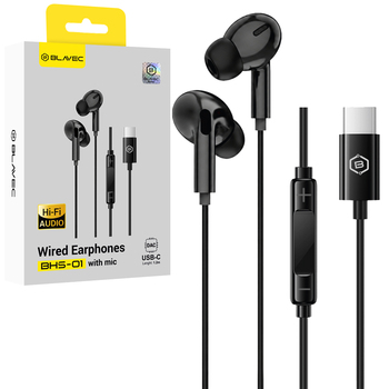 Blavec Słuchawki douszne BHS-01 z mikrofonem Typ C (DAC) (BHS01-B) czarne