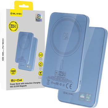 Blavec Power Bank 5000mAh BJ-04 Ultra Slim 7,8mm - Typ C - 22,5W magnetyczny indukcyjny Magsafe 3 w 1 (PBBJ04-MC5LB) jasnoniebieski szklany