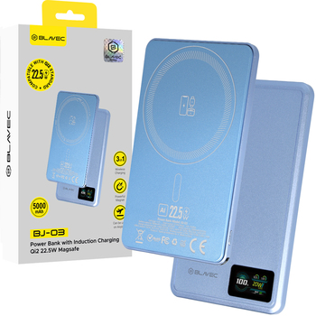 Blavec Power Bank 5000mAh BJ-03 Ultra Slim 7,8mm - Typ C - 22,5W magnetyczny indukcyjny Magsafe 3 w 1 (PBBJ03-MC5LB) jasnoniebieski aluminium