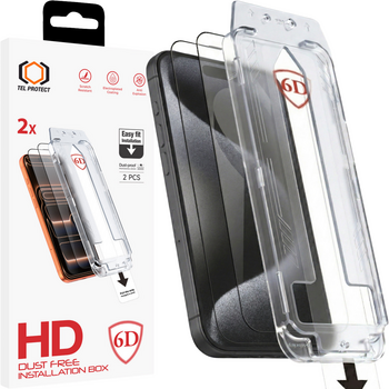 Tel Protect Dust-Free Easy Fit Full Glue 6D Tempered Glass for Iphone 16 Pro Max black - 2 pieces (damaged packaging)
