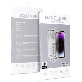 Hartowane szkło Full Glue Privacy Easy-Stick Box do IPHONE 17 PRO/18 PRO CZARNY