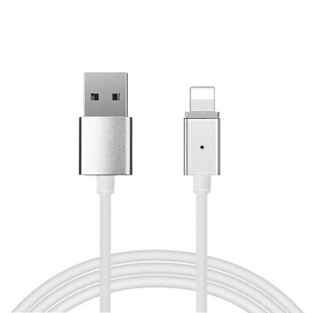 Kabel Magnetyczny TYP 1 - USB na Lightning - rozpinane złącze Iphone 5/SE/6/6S/7/8/X 1 Metr SREBRNY (blister)