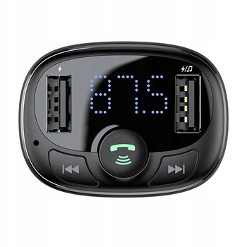 Baseus Transmiter FM T-type Bluetooth MP3 - 2xUSB - ładowarka 3,4A (CCTM-01) Czarny