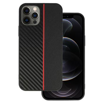 Tel Protect CARBON Case do Iphone 12 Pro Czarny z czerwonym paskiem