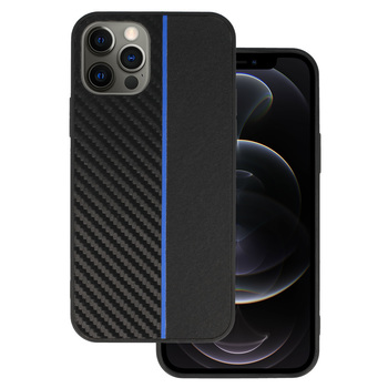 Tel Protect CARBON Case do Iphone 12 Pro Czarny z niebieskim paskiem