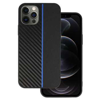 Tel Protect CARBON Case do Iphone 12 Pro Max Czarny z niebieskim paskiem
