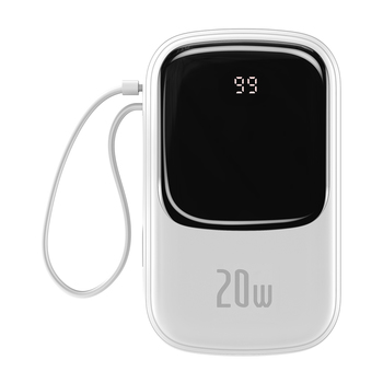 Baseus Power Bank 20000mAh Qpow - USB + Typ C - PD 3.0 QC 3.0 20W z kablem Lightning (PPQD-H02) biały