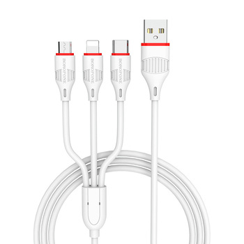Borofone Kabel BX17 Enjoy 3 w 1 - USB na Typ C, Micro USB, Lightning - 2,4A 1 metr biały