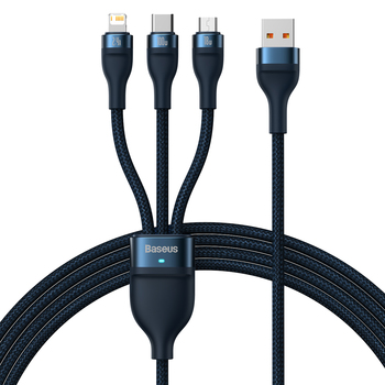 Baseus Kabel Flash Series II 3 w 1 - USB na Typ C, Lightning, Micro USB - 100W 6A 1,2 metra (CASS030003) niebieski