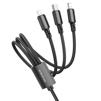 Borofone Kabel BX72 3 w 1 - USB na Typ C, Micro USB, Lightning - 2A 1 metr czarny