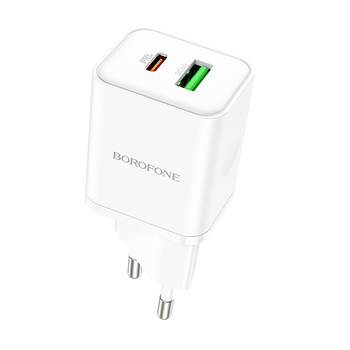 Borofone Ładowarka sieciowa BN7 - USB + Typ C - QC 3.0 PD 20W biała