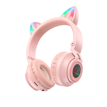 Borofone Słuchawki nauszne BO18 Cat Ear bluetooth różowe
