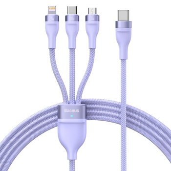 Baseus Kabel Flash Series II 3 w 1 - Typ C na Typ C, Lightning, Micro USB - 100W 1,5 metra (CASS030205) fioletowy