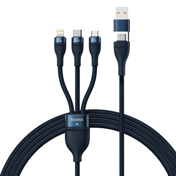 Baseus Kabel Flash Series II 3 w 1 - USB + Typ C na Typ C, Lightning, Micro USB - 100W 1,2 metra (CASS030103) niebieski