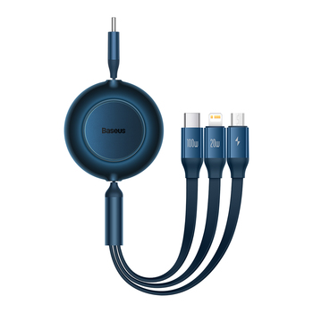 Baseus Kabel Bright Mirror 2 3 w 1 - Typ C na Micro USB, Lightning, Typ C - 100W 1,1 metra (CAMJ010203) niebieski