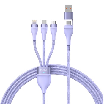 Baseus Kabel Flash Series II 3 w 1 - USB + Typ C na Typ C, Lightning, Micro USB - 100W 1,2 metra (CASS030105) fioletowy