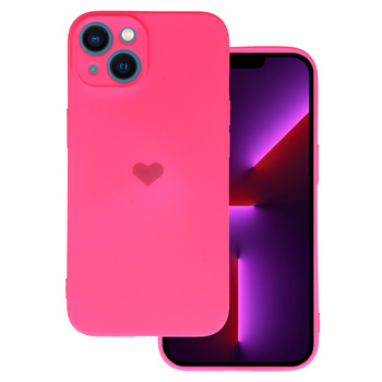 Vennus Silicone Heart Case for Iphone 14 design 1 fuchsia