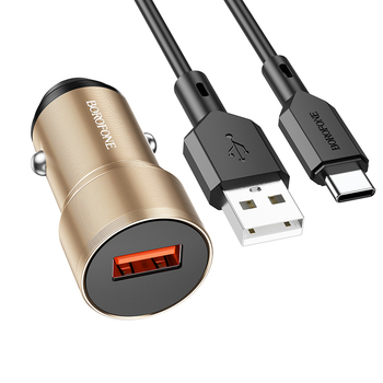 Borofone Ładowarka samochodowa BZ19A Wisdom - USB - QC 3.0 18W z kablem USB na Typ C złota