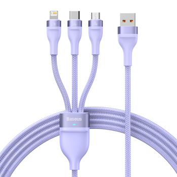 Baseus Kabel Flash Series II 3 w 1 - USB na Typ C, Lightning, Micro USB - 66W 6A 1,2 metra (CASS040005) fioletowy