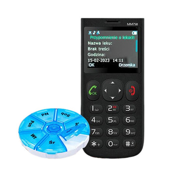 Telefon - MAXCOM MM 750 CZARNY + Organizer na leki (pn-nd)