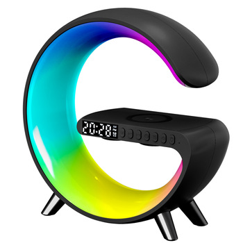 Wielofunkcyjna lampka LED RGB z głośnikiem, ładowarką indukcyjną, zegarkiem, budzikiem, bluetooth