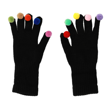 Rękawiczki do ekranów dotykowych z pomponami CZARNE