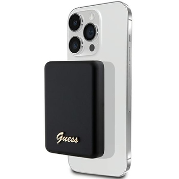 Oryginalny Power Bank - GUESS GUPBM5ALGSGK  5000mAh 15W MagSafe Metal Script Logo - Czarny