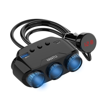 Rozdzielacz gniazda zapalniczki LM21 - 3 gniazda + USB + Typ C - QC 3.0 PD 3A 122W z wyświetlaczem i kablem