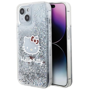 Oryginalne Etui HELLO KITTY hardcase Liquid Glitter Charms Kitty Head HKHCP14SLIKHET do Iphone 14 srebrne