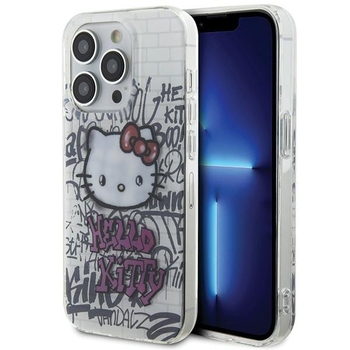 Oryginalne Etui HELLO KITTY hardcase IML Kitty On Bricks Graffiti HKHCP15LHDGPHT do Iphone 15 Pro białe