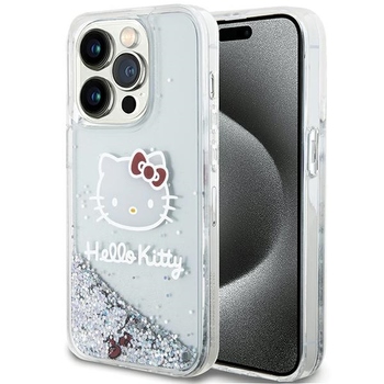 Oryginalne Etui HELLO KITTY hardcase Liquid Glitter Charms Kitty Head HKHCP15LLIKHET do Iphone 15 Pro srebrne
